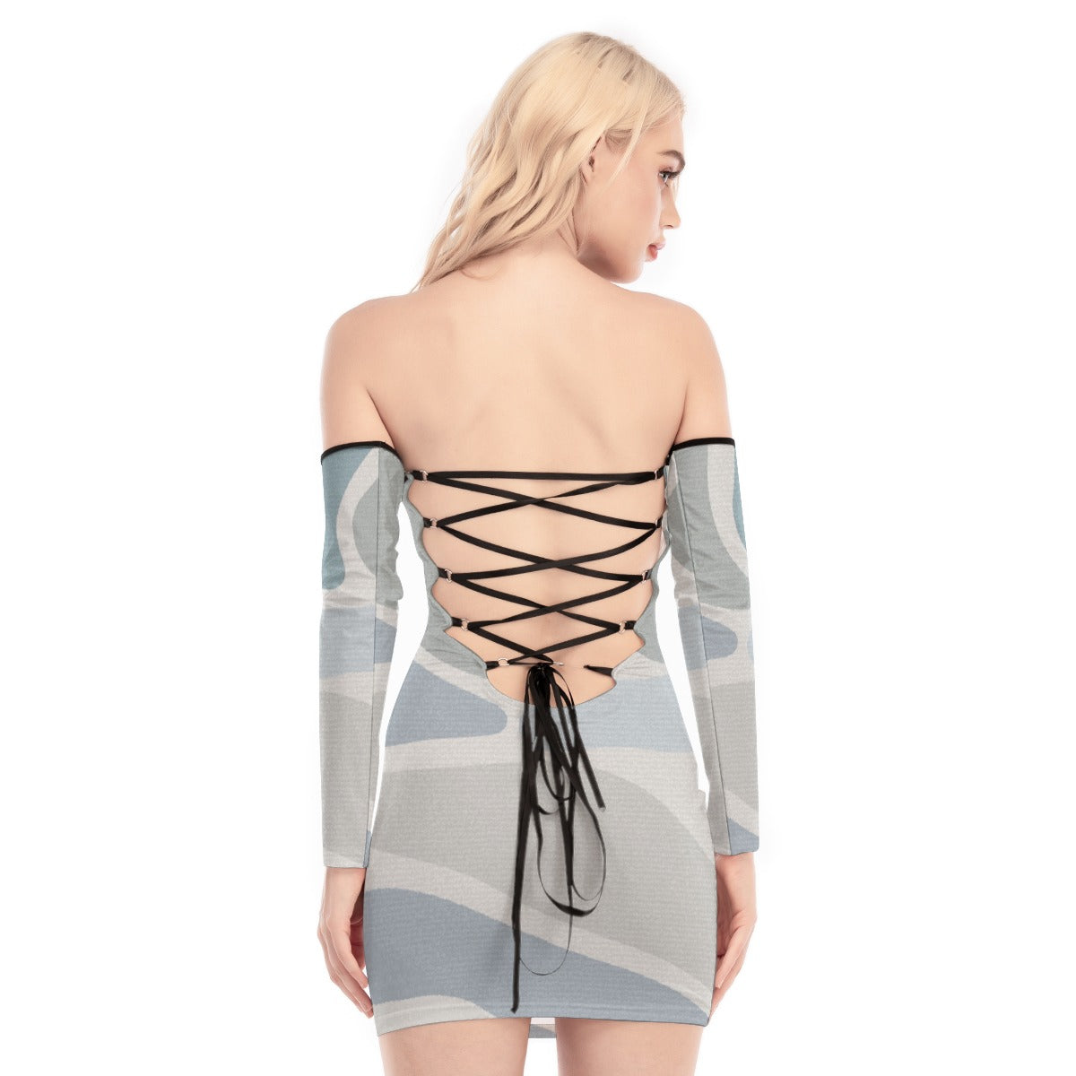 All-Over Print Women's Off-shoulder Back Lace-up Dress