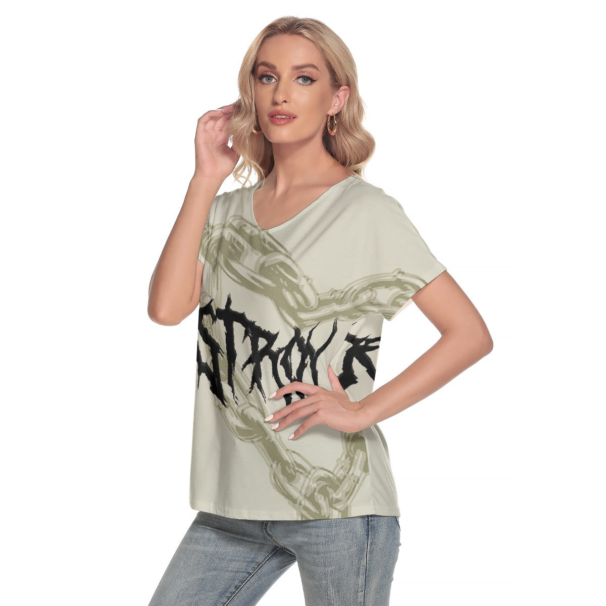 All-Over Print Women's Loose V-neck Short Sleeve T-shirt