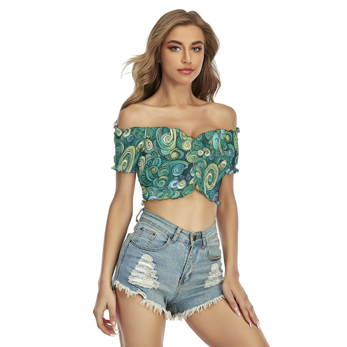 All-Over Print Women's One-shoulder Off-the-navel Short Sleeve T-shirt