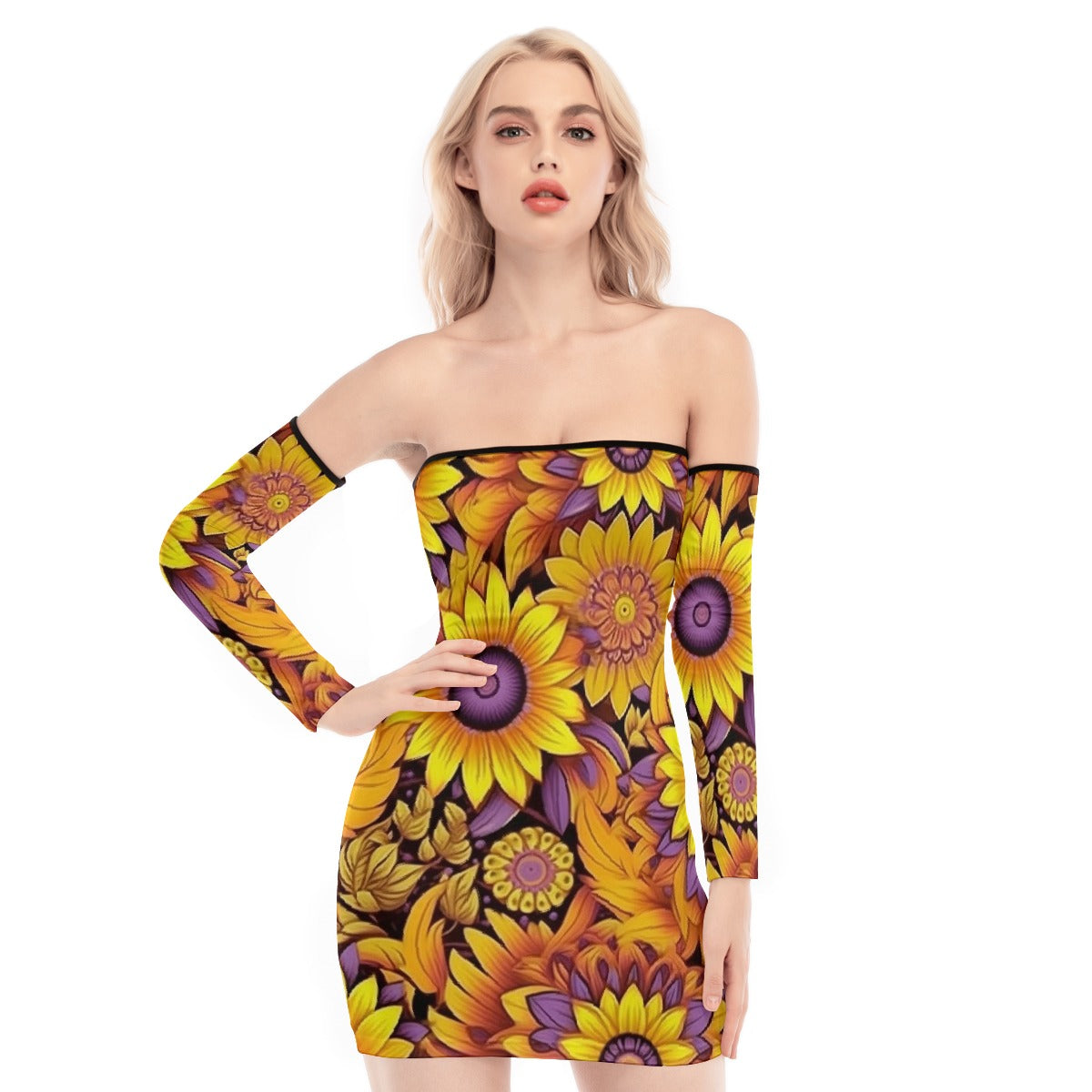 All-Over Print Women's Off-shoulder Back Lace-up Dress