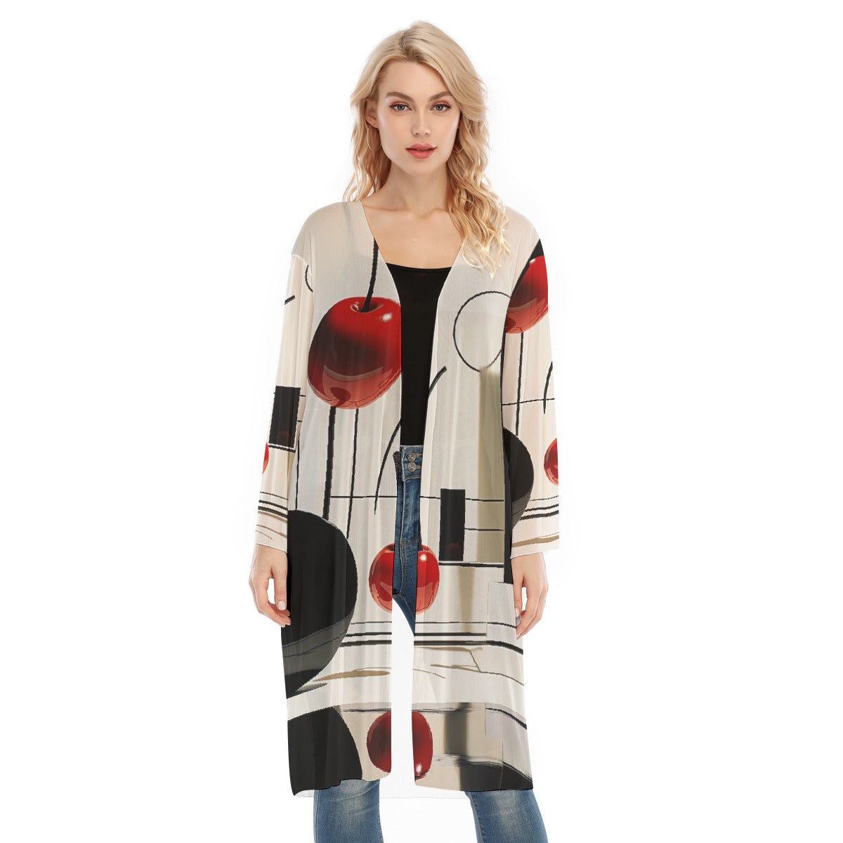 All- Over Print Women's Long Sleeve Mesh Cardigan