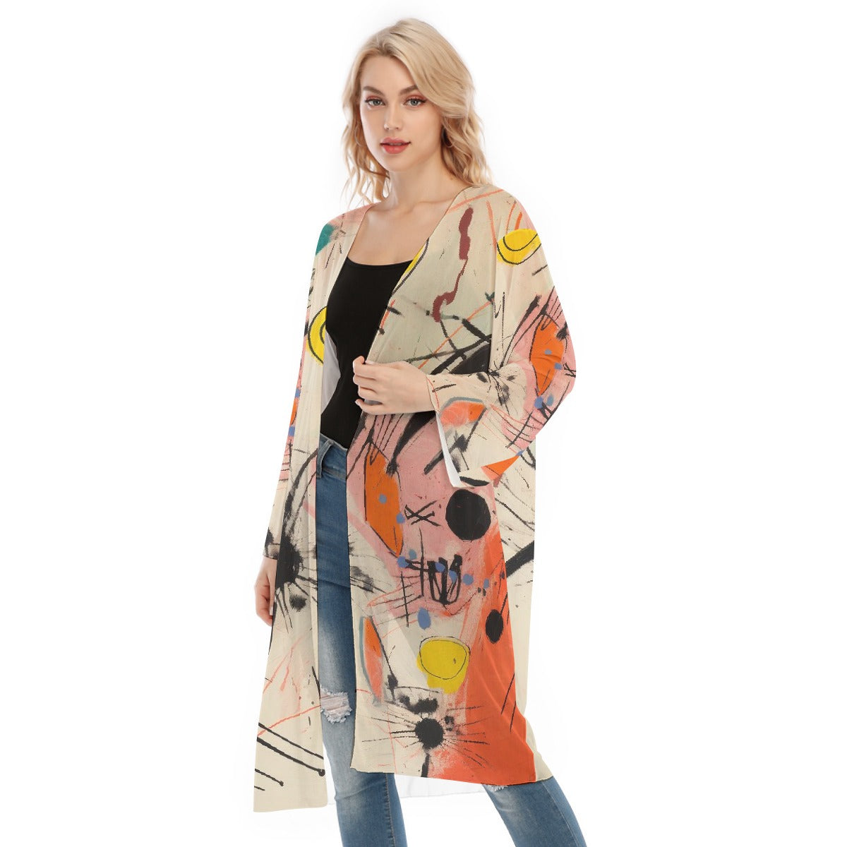 All- Over Print Women's Long Sleeve Mesh Cardigan