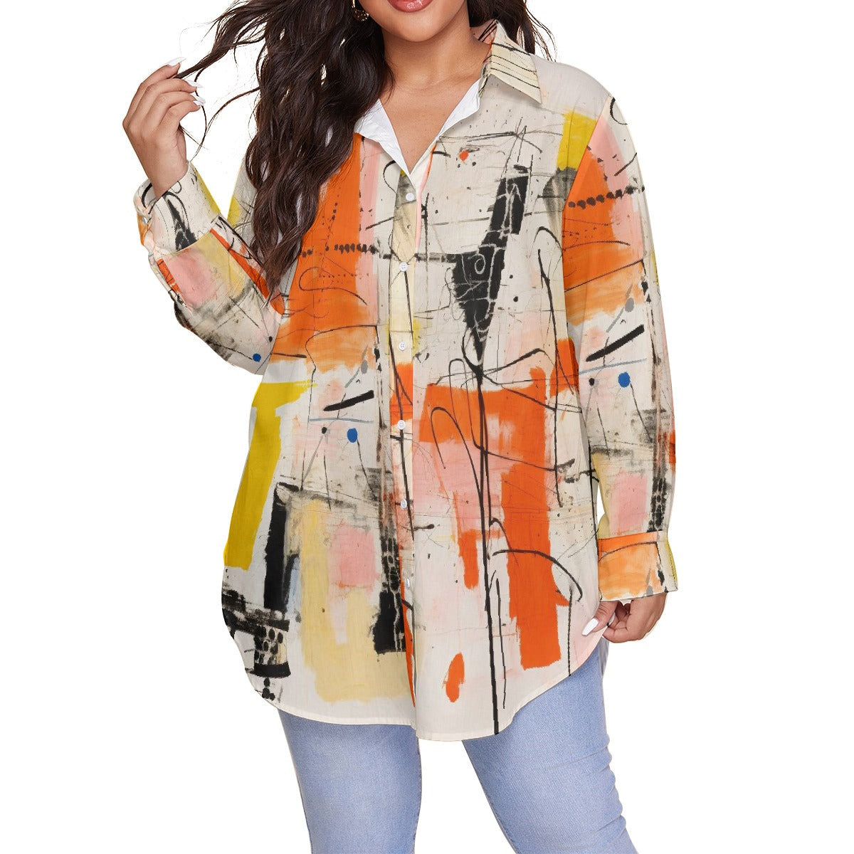 All-Over Print Women's Shirt With Long Sleeve(Plus Size)