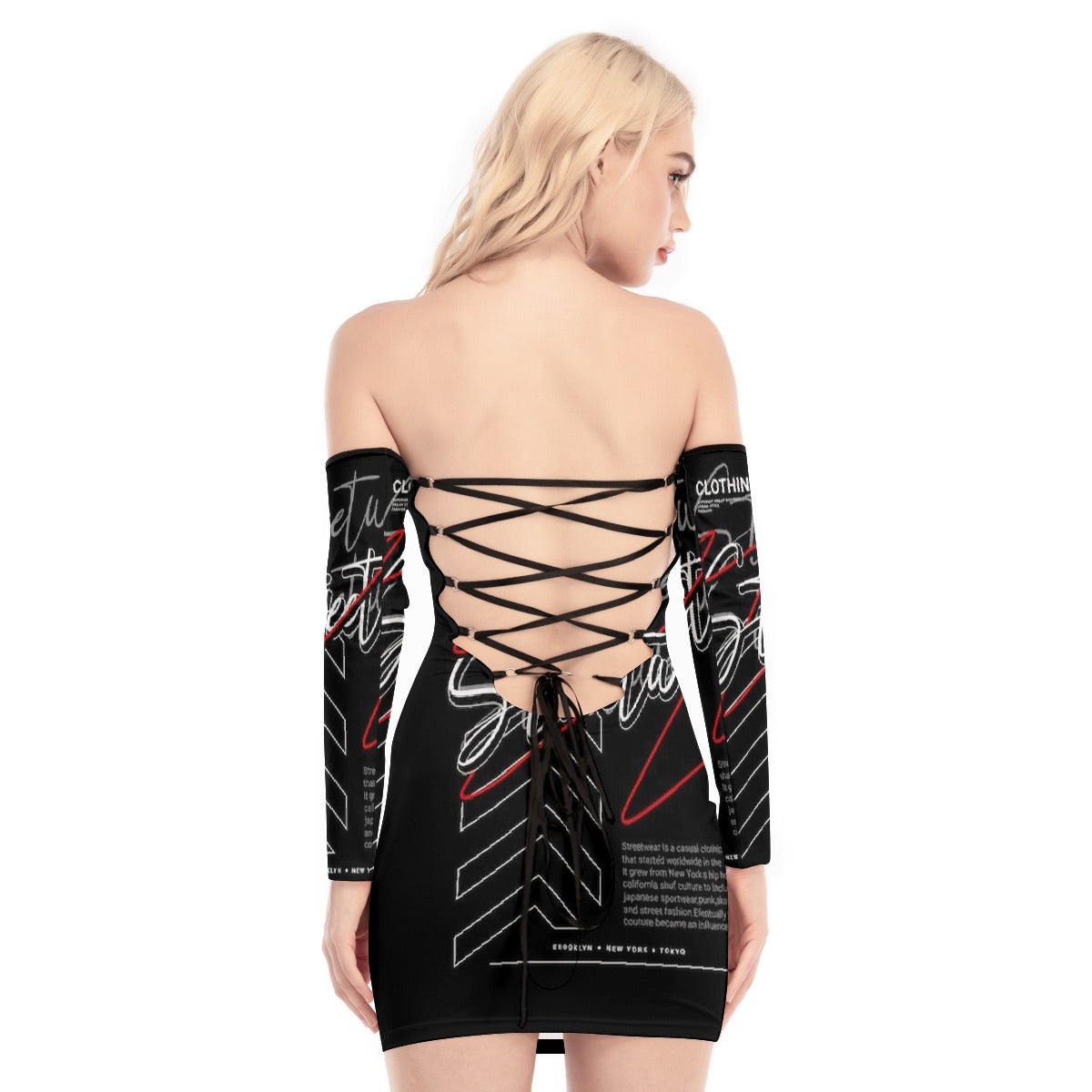 All-Over Print Women's Off-shoulder Back Lace-up Dress