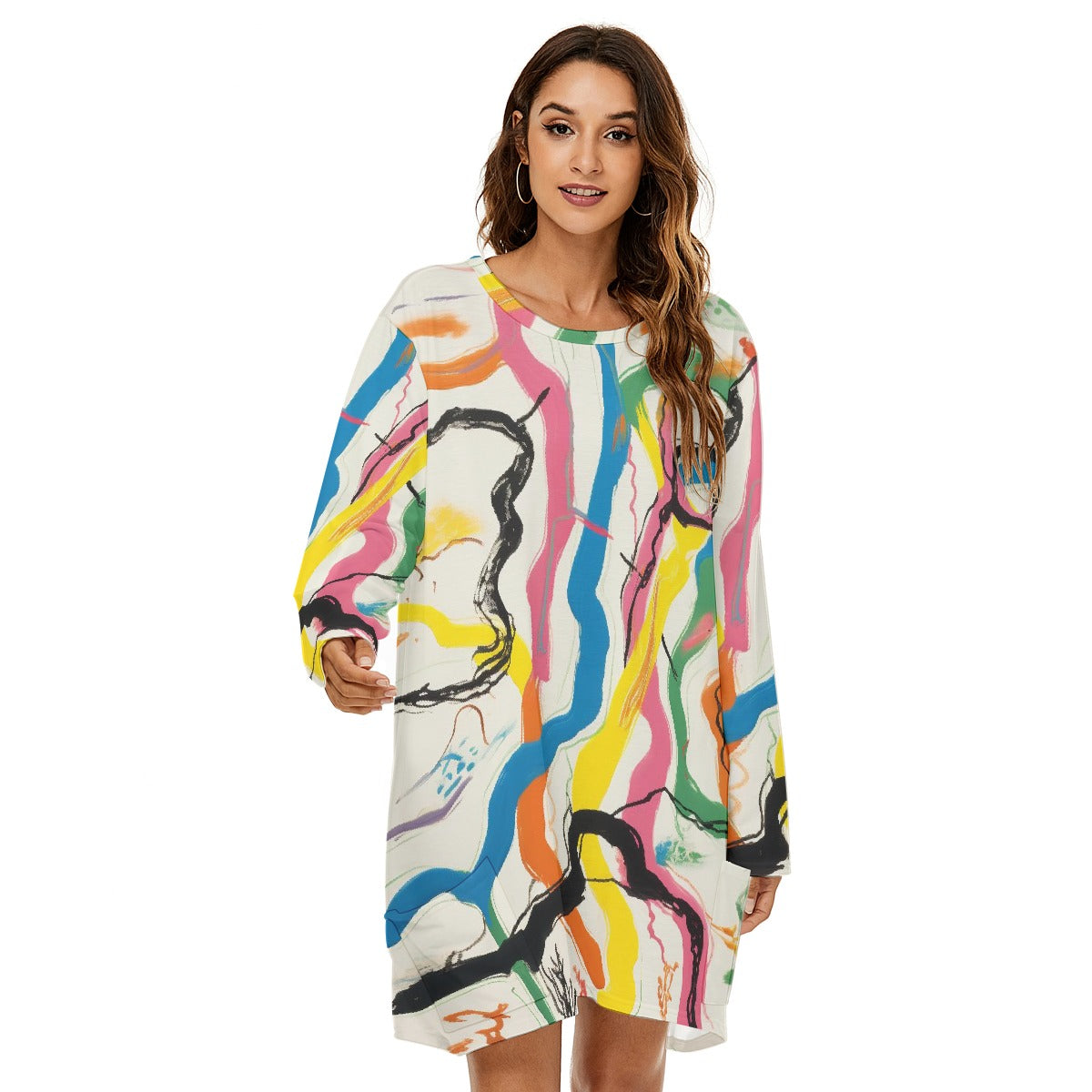 All-Over Print  Women's Loose Crew Neck Dress