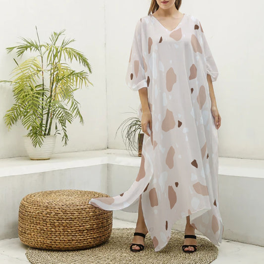 All-Over Print Women's Imitation Silk V-neck Kaftan Robe