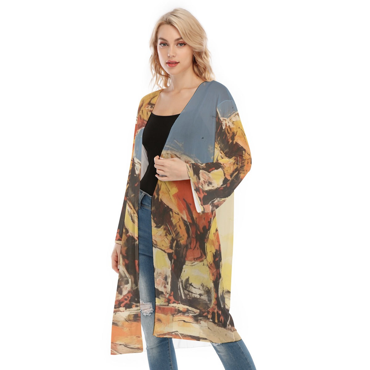 All- Over Print Women's Long Sleeve Mesh Cardigan