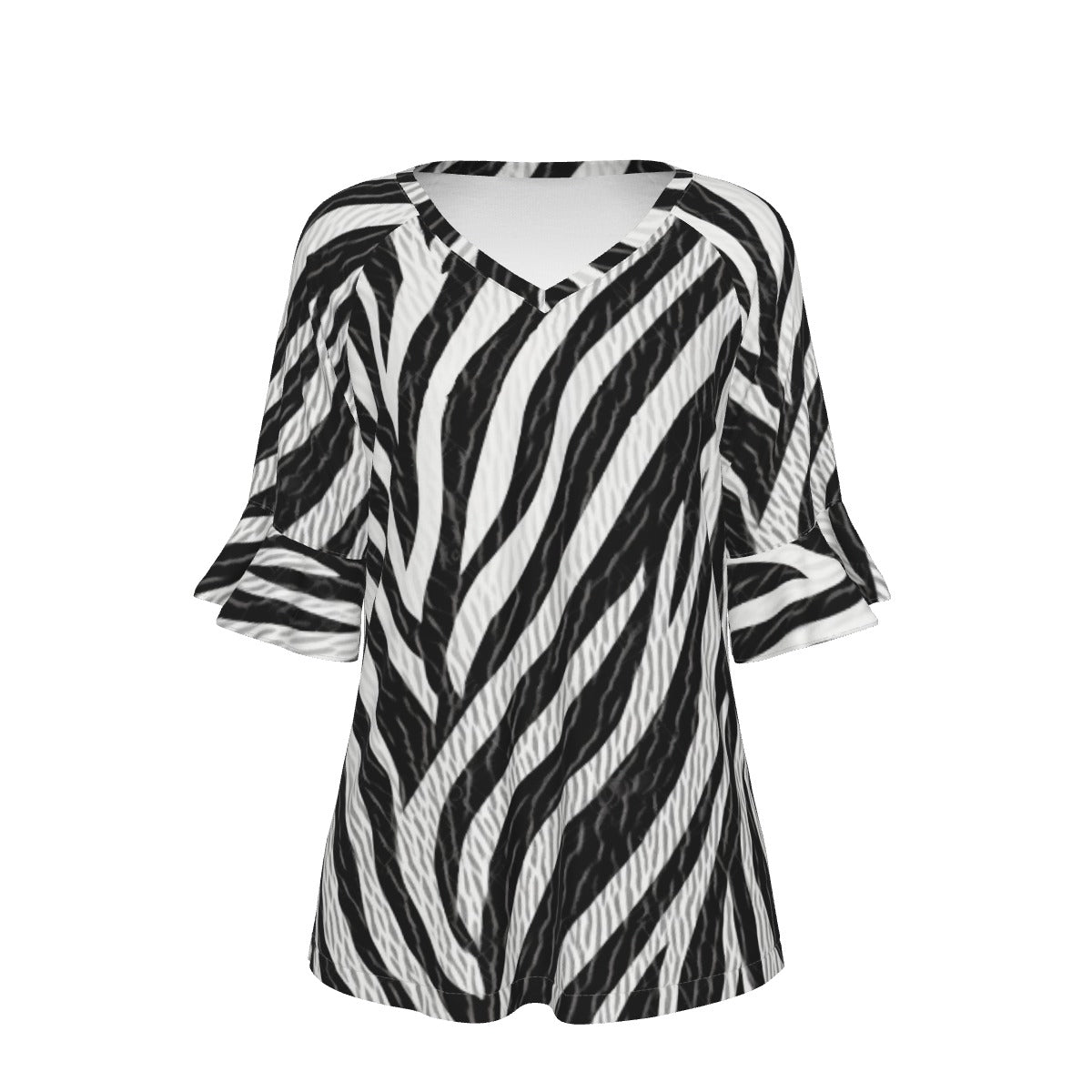 All-Over Print V-neck Women's T-shirt With Bell Sleeve