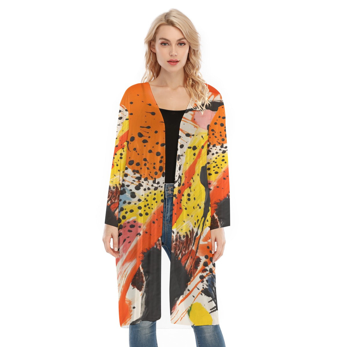 All- Over Print Women's Long Sleeve Mesh Cardigan