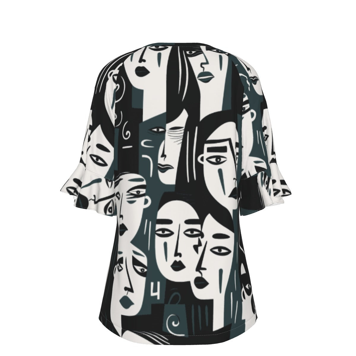 All-Over Print V-neck Women's T-shirt With Bell Sleeve