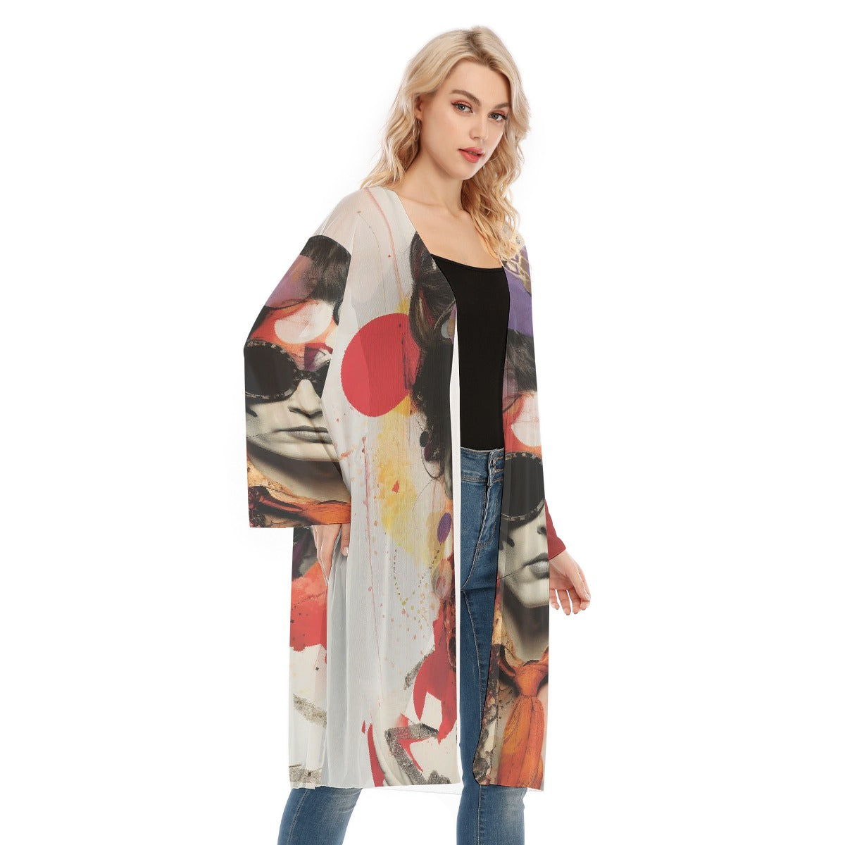 All- Over Print Women's Long Sleeve Mesh Cardigan