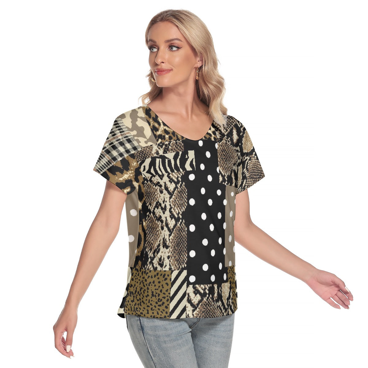 All-Over Print Women's Loose V-neck Short Sleeve T-shirt