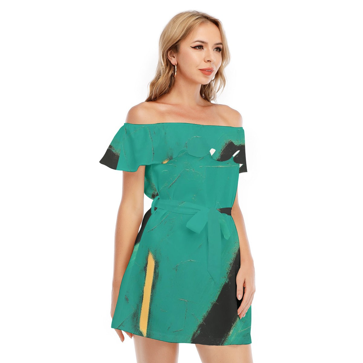 All-Over Print Women's Off-shoulder Dress With Ruffle