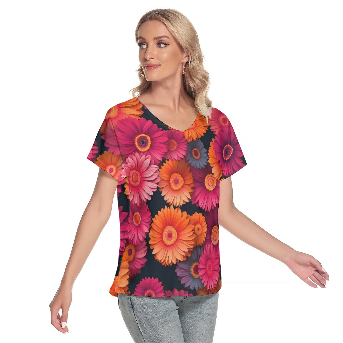 All-Over Print Women's Loose V-neck Short Sleeve T-shirt