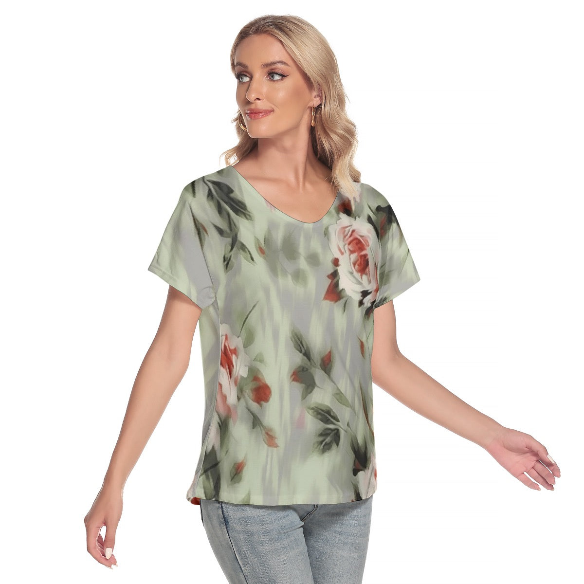 All-Over Print Women's Loose V-neck Short Sleeve T-shirt