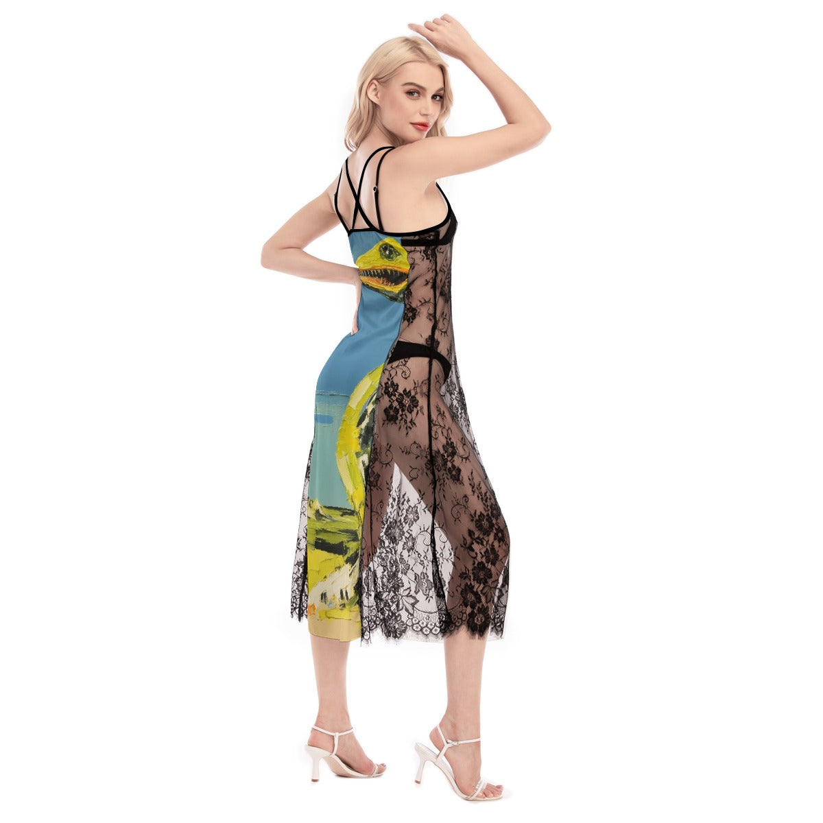 All-Over Print Women's Lace Cami Cross Back Dress