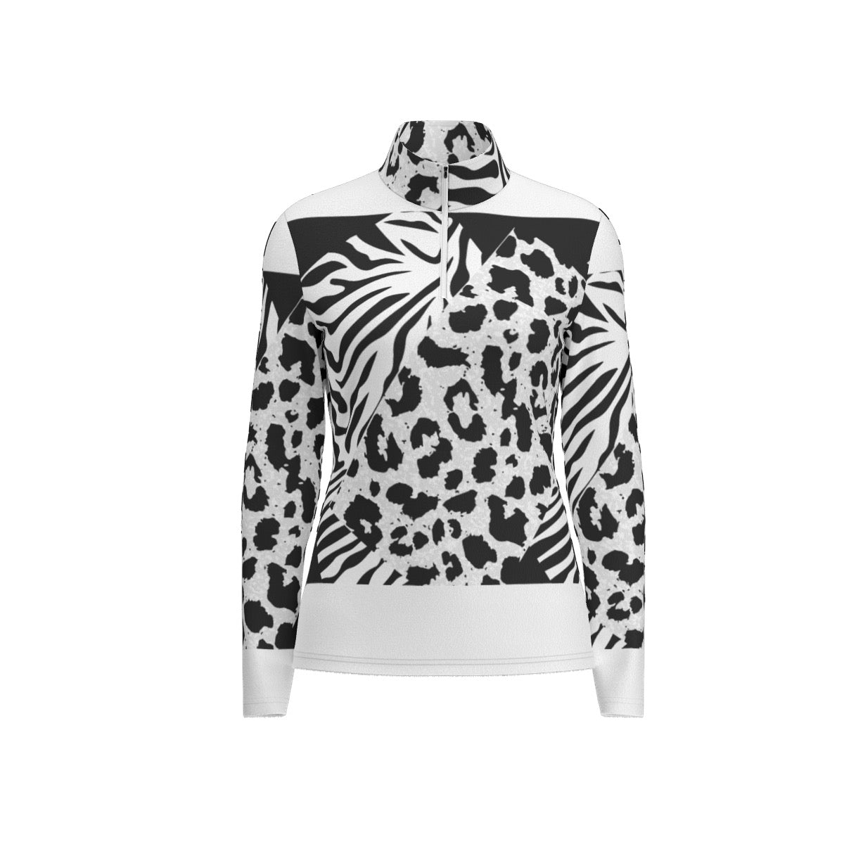 All-Over Print Women's Sports Collar Jersey With Long Sleeve