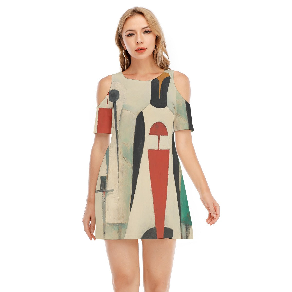 All-Over Print Women's Cold Shoulder Dress | 190GSM Cotton