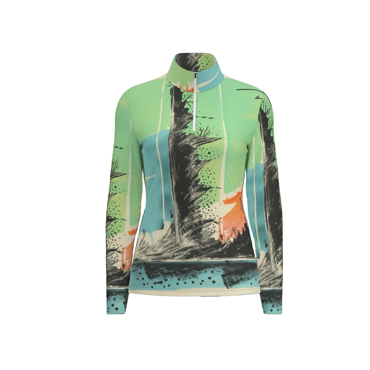 All-Over Print Women's Sports Collar Jersey With Long Sleeve