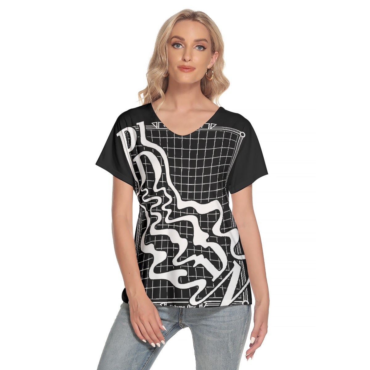 All-Over Print Women's Loose V-neck Short Sleeve T-shirt