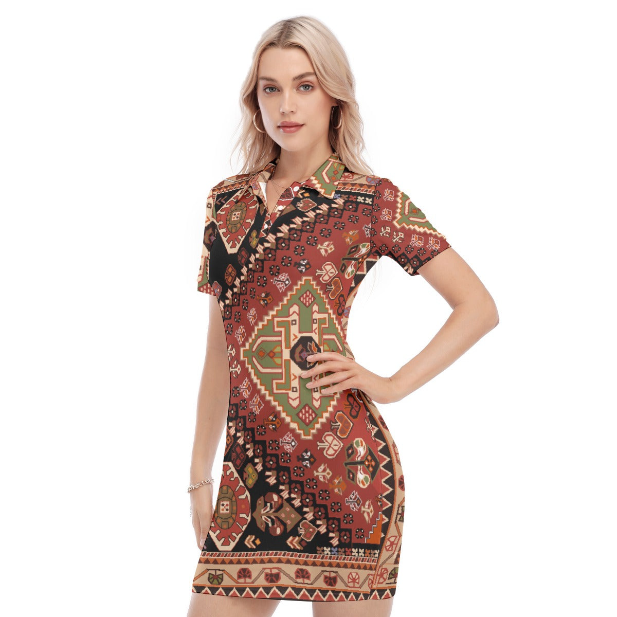 All-Over Print Women's Polo Collar Dress