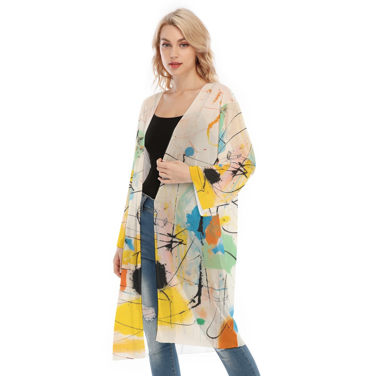 All- Over Print Women's Long Sleeve Mesh Cardigan