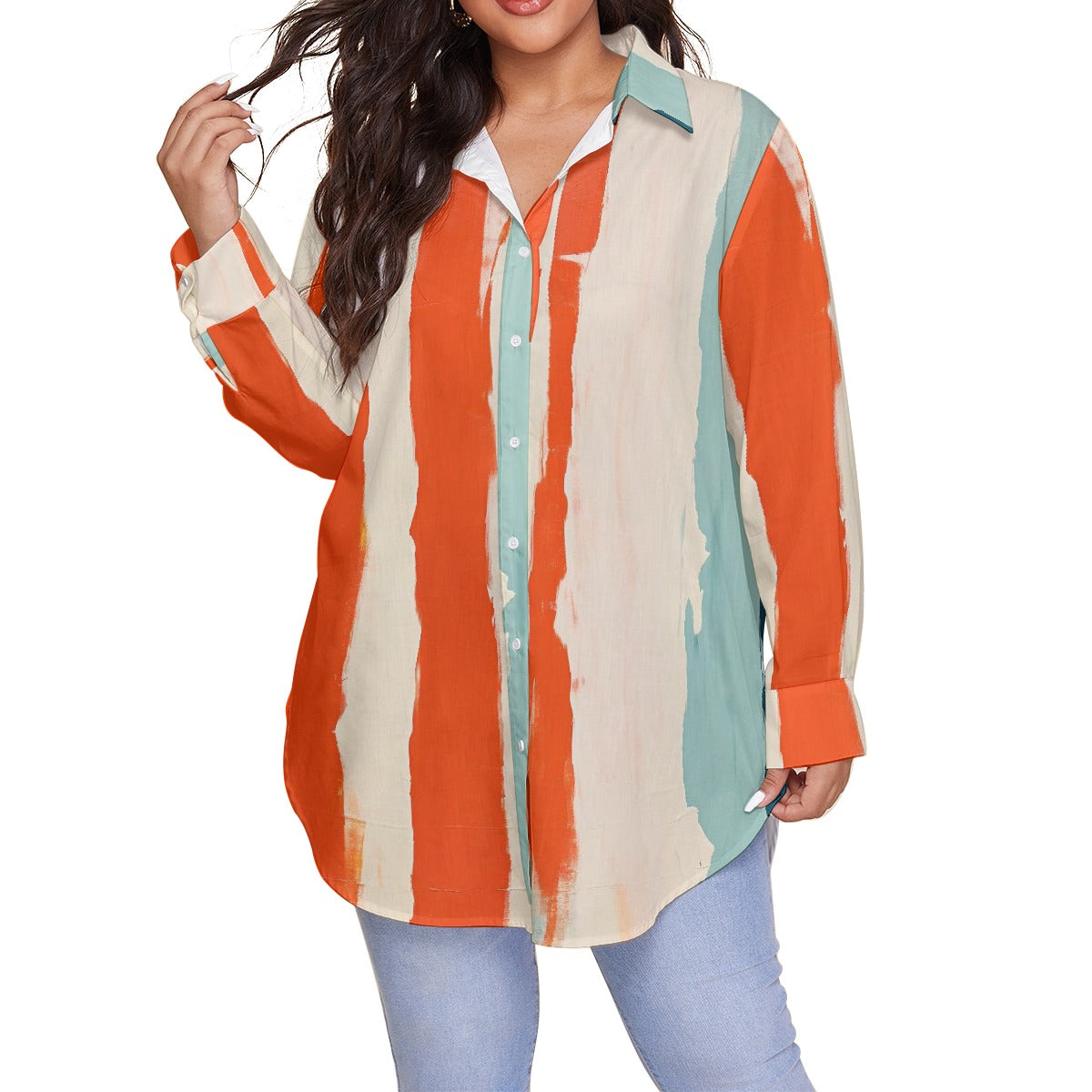 All-Over Print Women's Shirt With Long Sleeve(Plus Size)