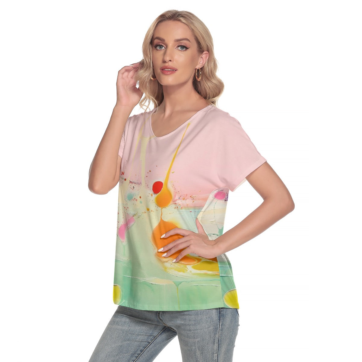 All-Over Print Women's Loose V-neck Short Sleeve T-shirt