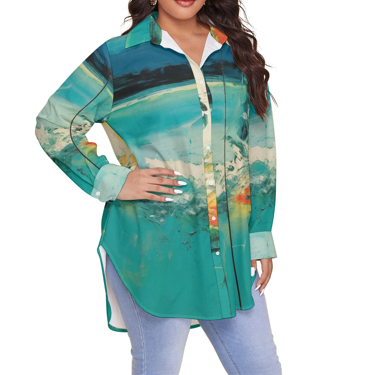 All-Over Print Women's Shirt With Long Sleeve(Plus Size)