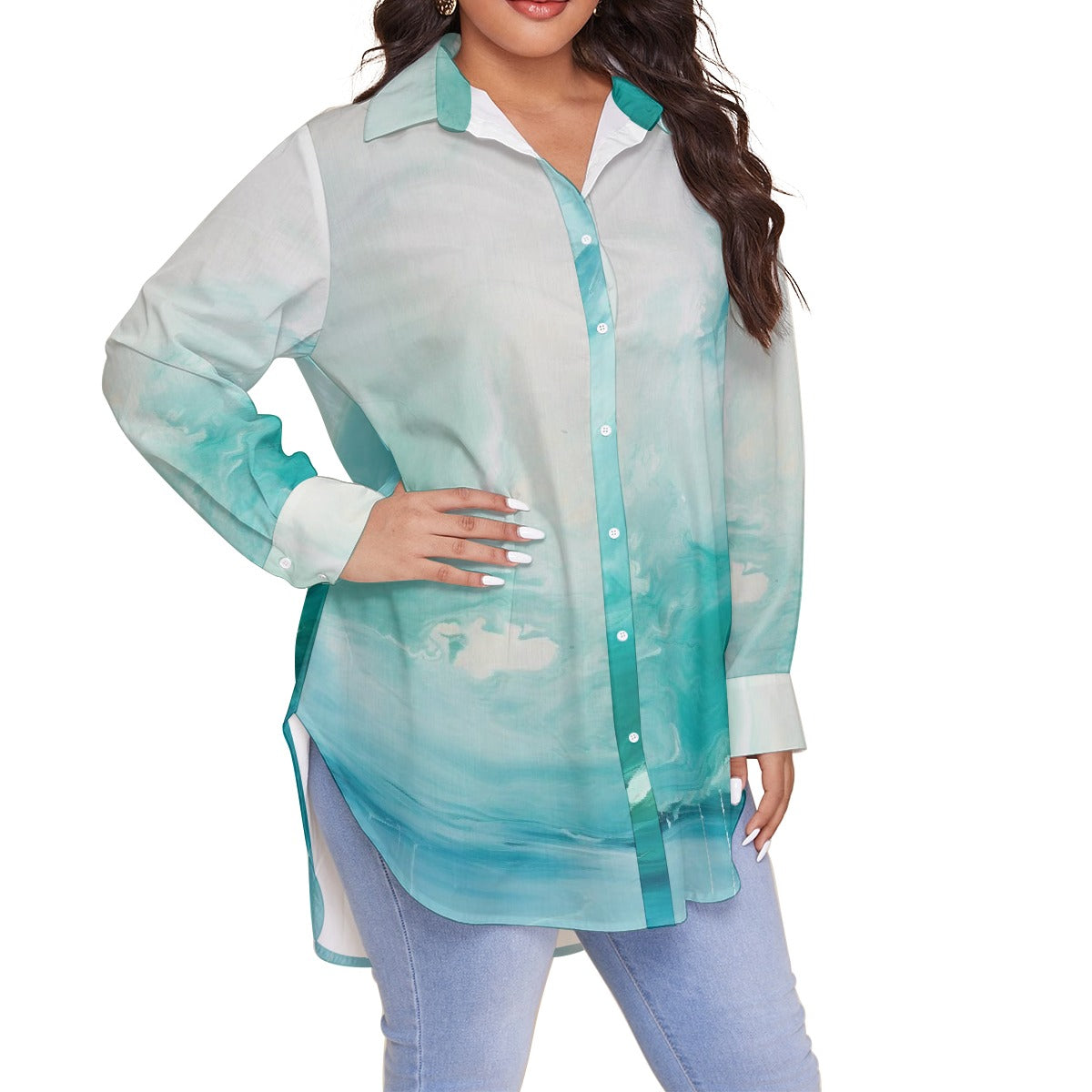 All-Over Print Women's Shirt With Long Sleeve(Plus Size)