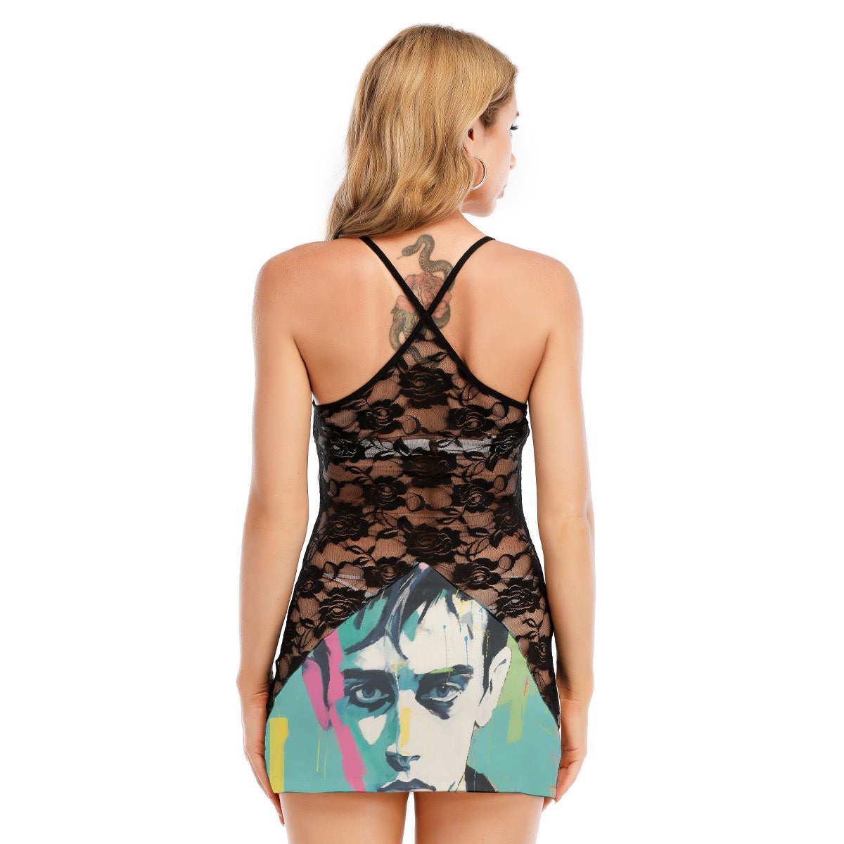 All-Over Print Women's Black Lace Cami Dress