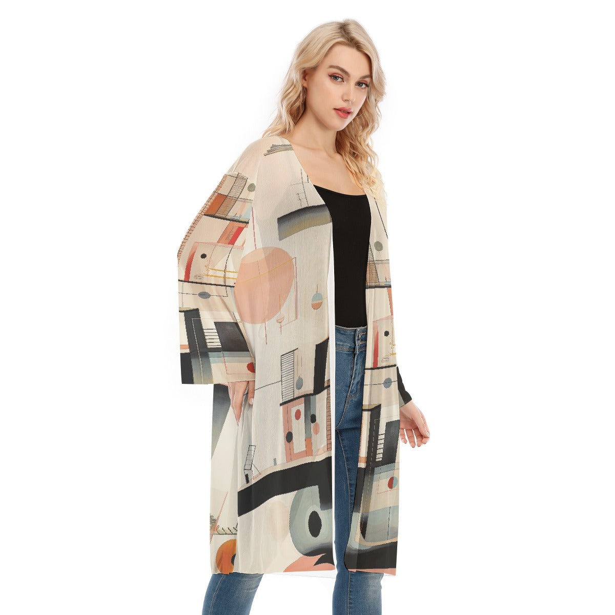 All- Over Print Women's Long Sleeve Mesh Cardigan