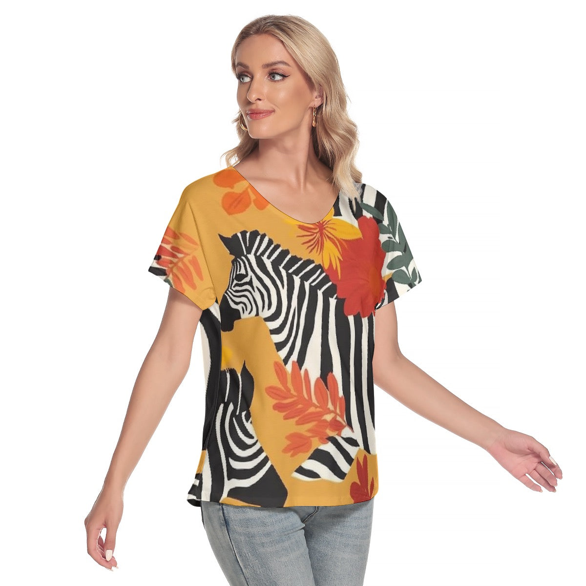 All-Over Print Women's Loose V-neck Short Sleeve T-shirt