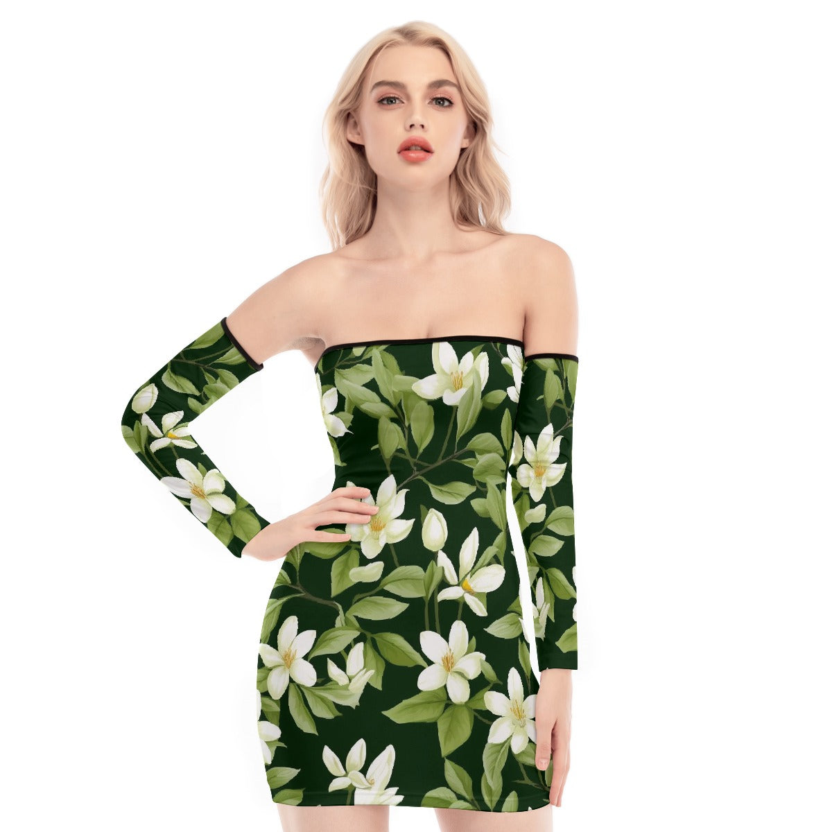 All-Over Print Women's Off-shoulder Back Lace-up Dress