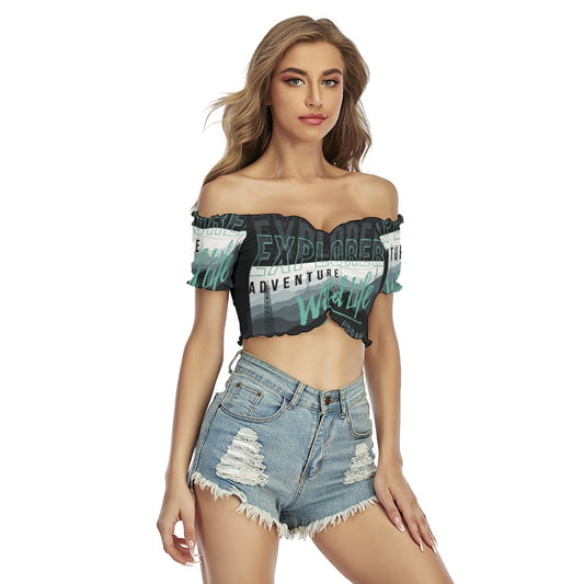 All-Over Print Women's One-shoulder Off-the-navel Short Sleeve T-shirt