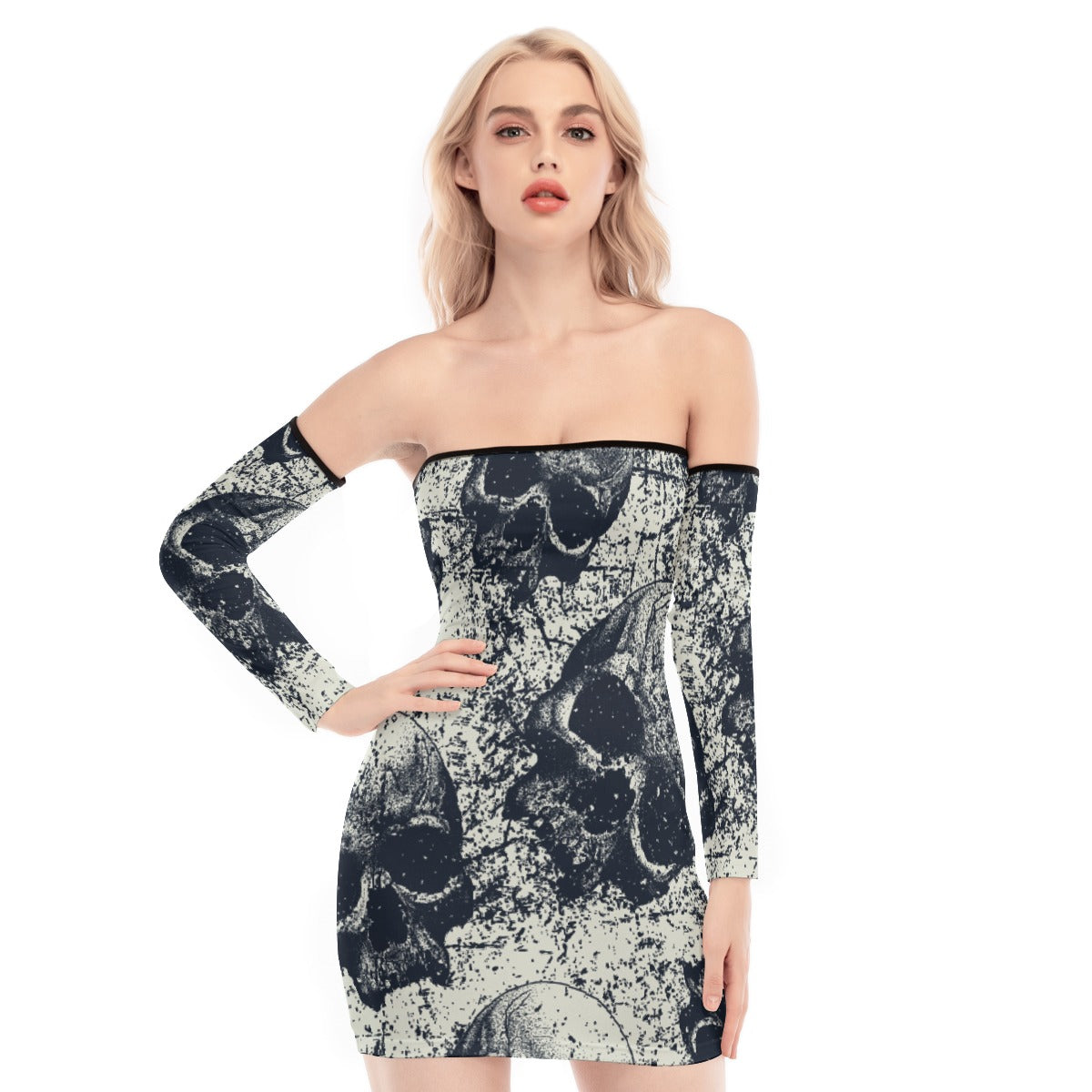 All-Over Print Women's Off-shoulder Back Lace-up Dress