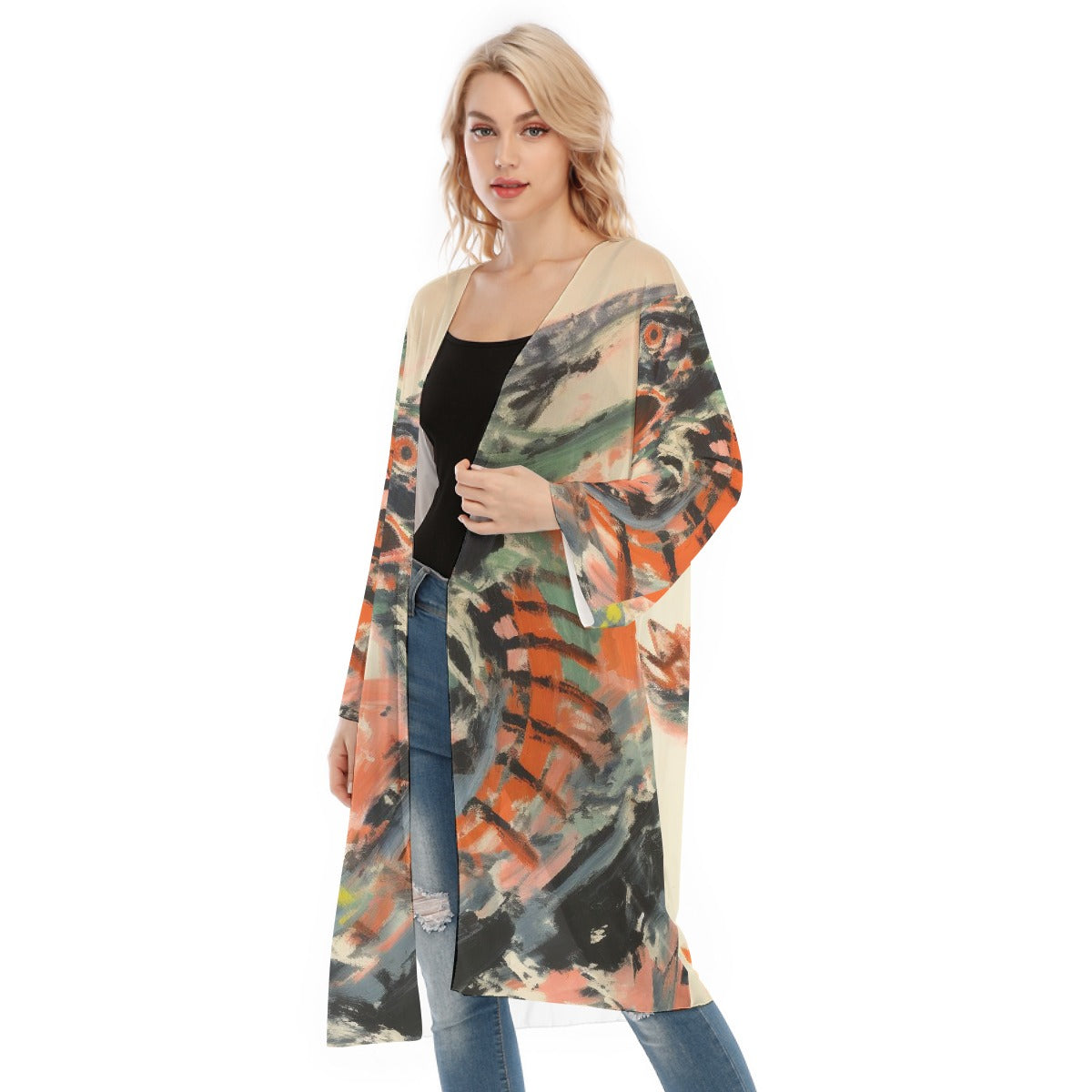 All- Over Print Women's Long Sleeve Mesh Cardigan