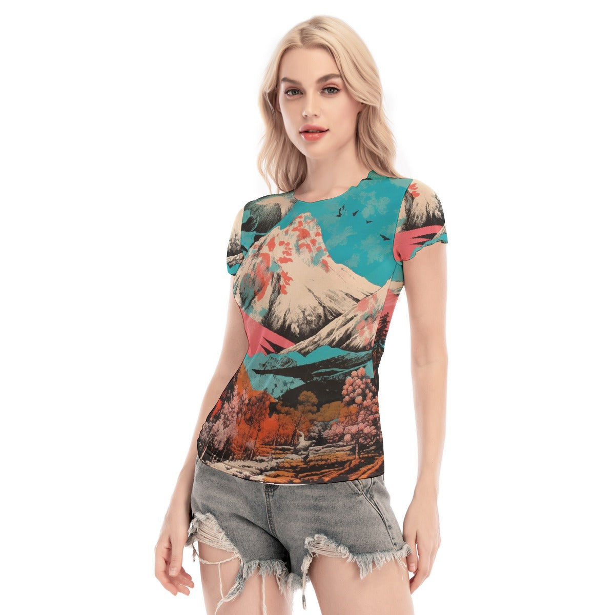 All-Over Print Women's Short Sleeve Mesh Blouse