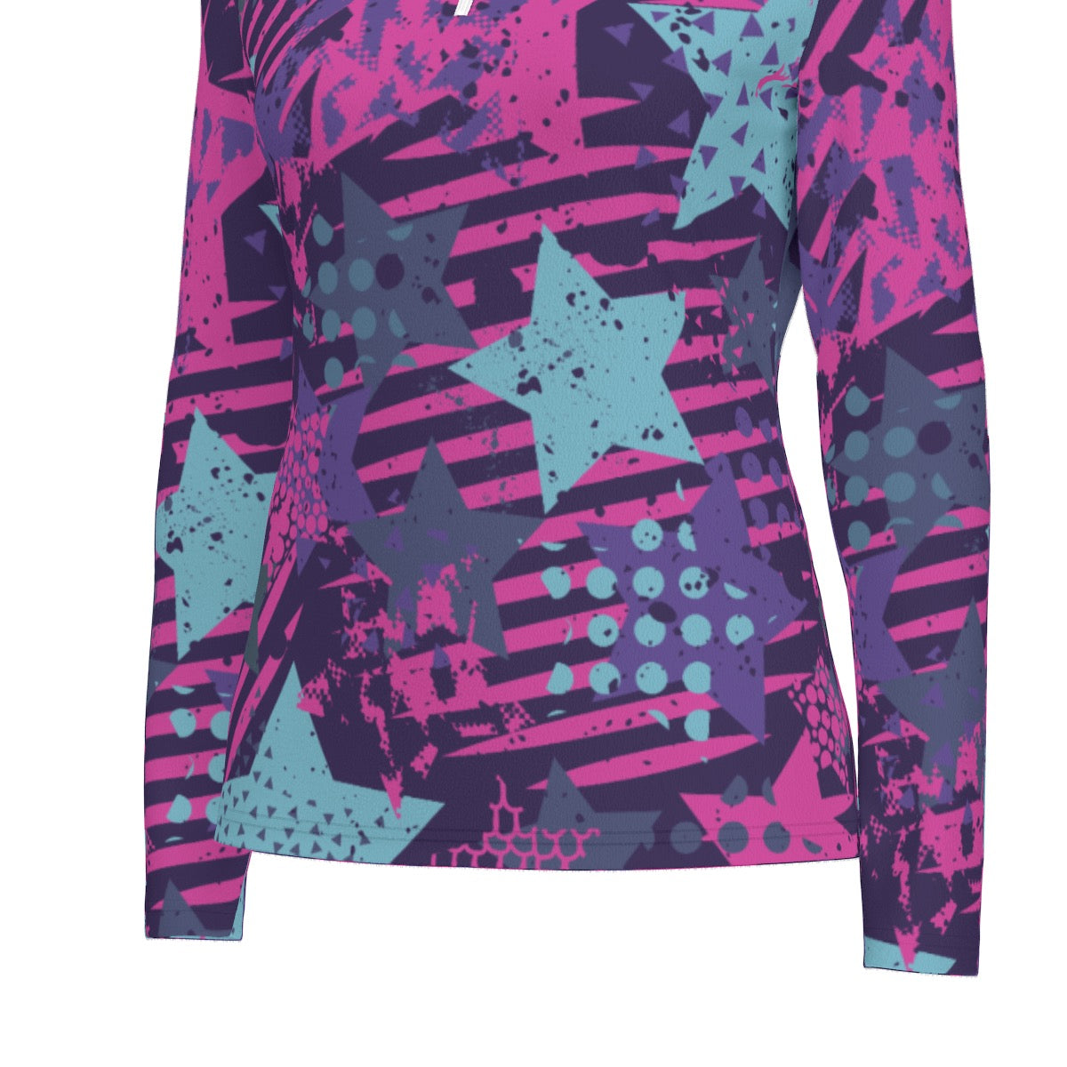 All-Over Print Women's Sports Collar Jersey With Long Sleeve