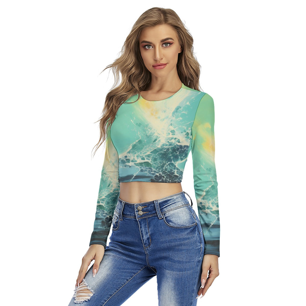 All-Over Print Women's Round Neck Crop Top T-Shirt