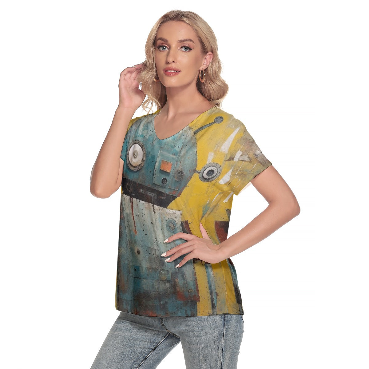 All-Over Print Women's Loose V-neck Short Sleeve T-shirt