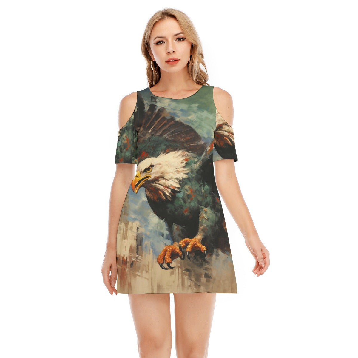 All-Over Print Women's Cold Shoulder Dress | 190GSM Cotton