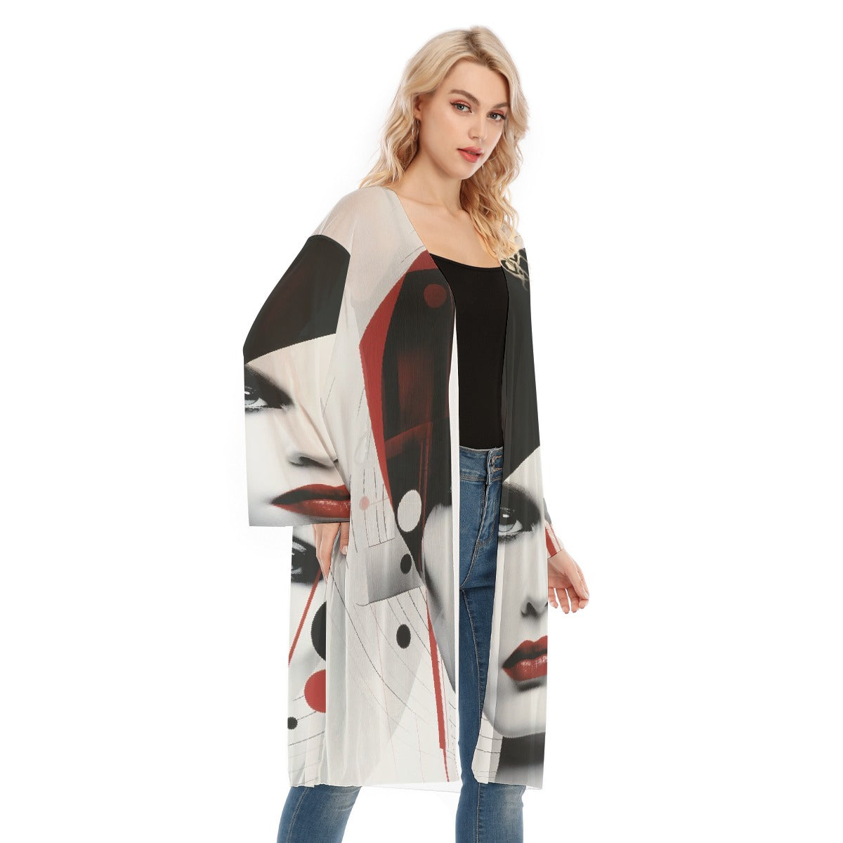 All- Over Print Women's Long Sleeve Mesh Cardigan