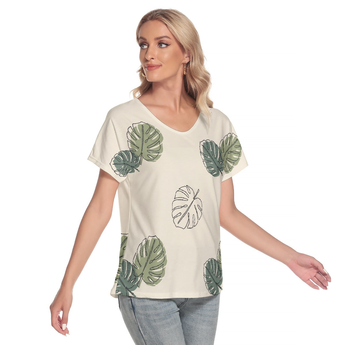 All-Over Print Women's Loose V-neck Short Sleeve T-shirt