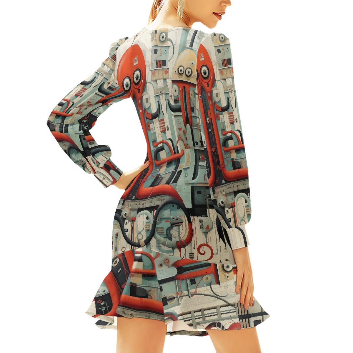 All-Over Print Women's Ruffle Hem Skinny Dress