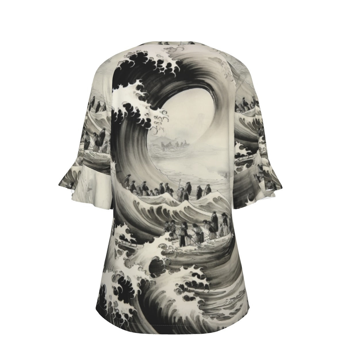 All-Over Print V-neck Women's T-shirt With Bell Sleeve