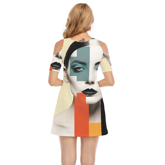 All-Over Print Women's Cold Shoulder Dress | 190GSM Cotton