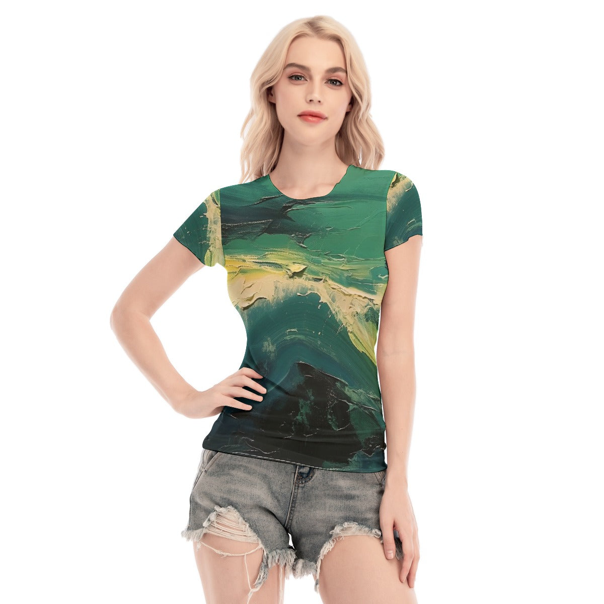 All-Over Print Women's Short Sleeve Mesh Blouse