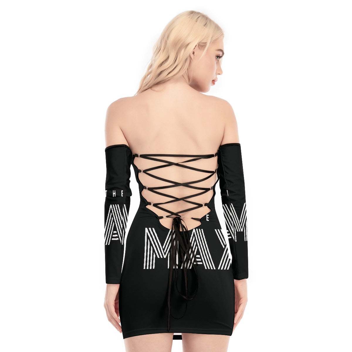 All-Over Print Women's Off-shoulder Back Lace-up Dress