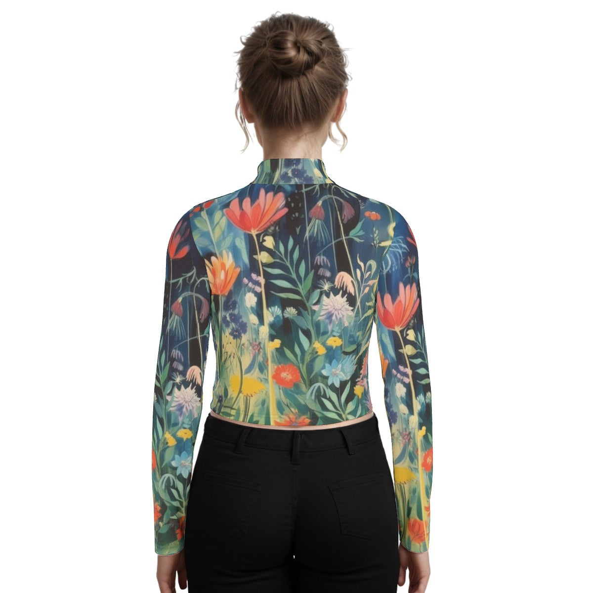 Eco-Friendly All-Over Print Women's Turtleneck T-shirt With Long Sleeve